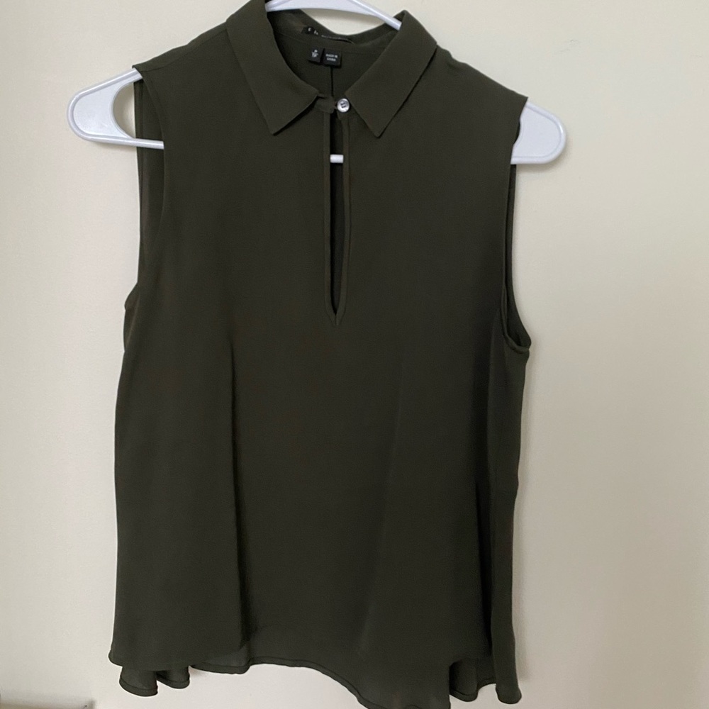 Theory dark green silk top size P
